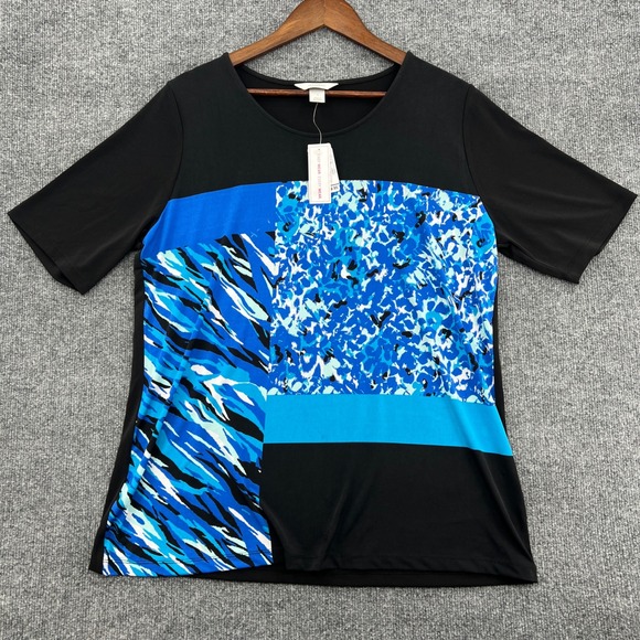 CJ Banks Tops - CJ Banks Abstract Summer Top Womens 1X Black Blue Geometric Modern‎ Art Tee